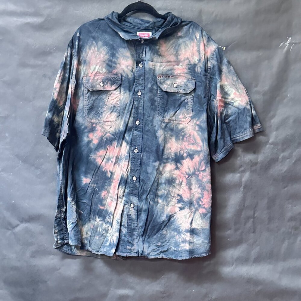 Wrangler Black Tie Dye Shirt Short Sleeve Size 3XL Blue Button Down Tied Dyed - Picture 8 of 8